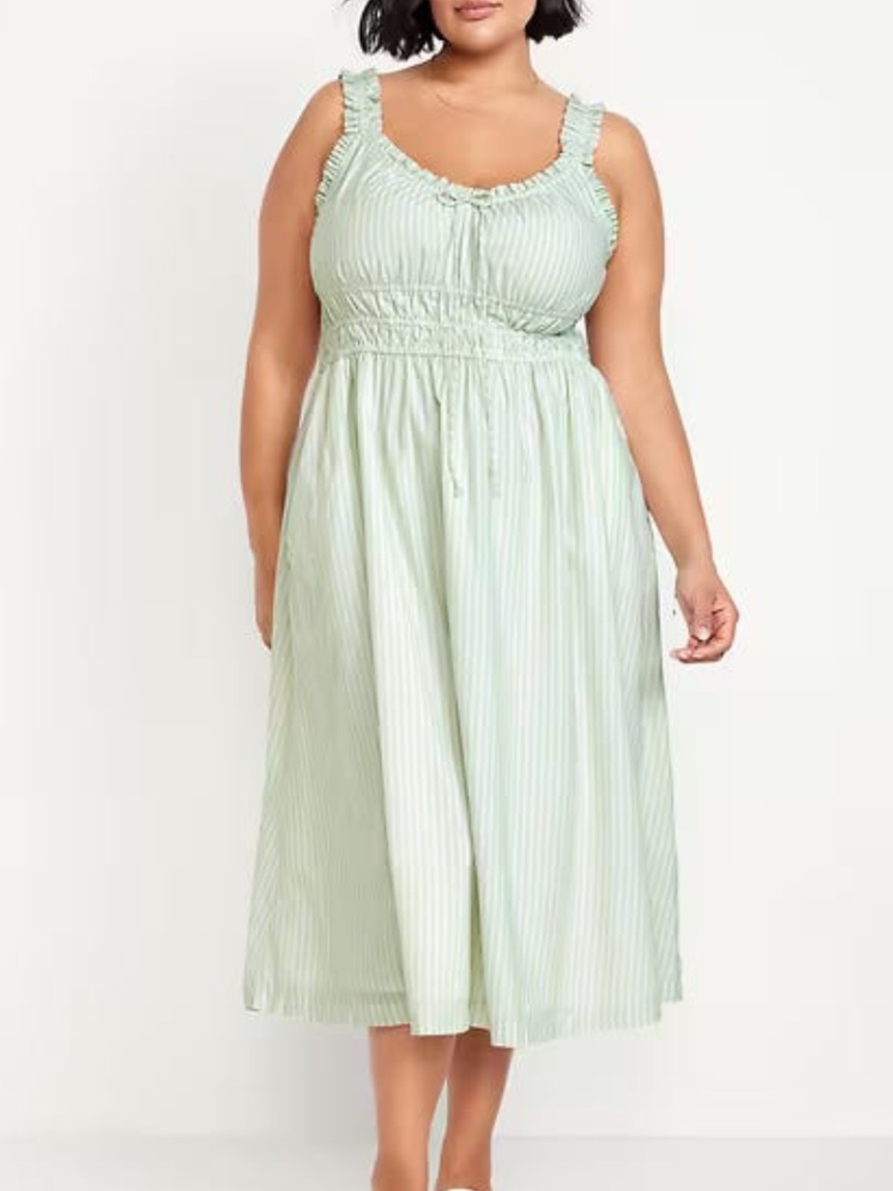 Old Navy Light Green Striped Smocked Midi Dress